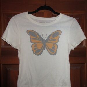 AE White Tee with Orange Butterfly